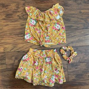 Girls Floral Two Piece Skort Set